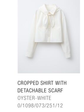 Zara Oyster-White Cropped Shirt with Detachable Scarf